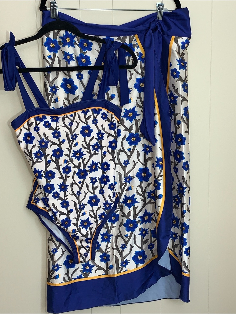 Swimsuit & Sarong Matching Blue White Florals